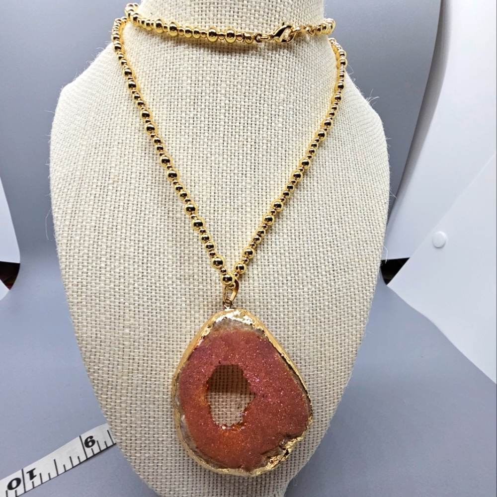 Natural Crystal Druzy Stone Pendant Necklace